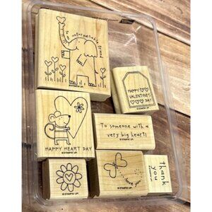 STAMPIN' UP! 111089 HAPPY HEART DAY Wood Mounted Rubber Stamp set of 7 LOVE